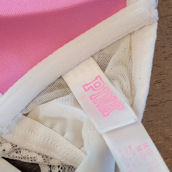 Victoria's Secret PINK Lightly Lined Bra Ivory Off White Lace Peek A Boo Medium - Picture 6 of 8